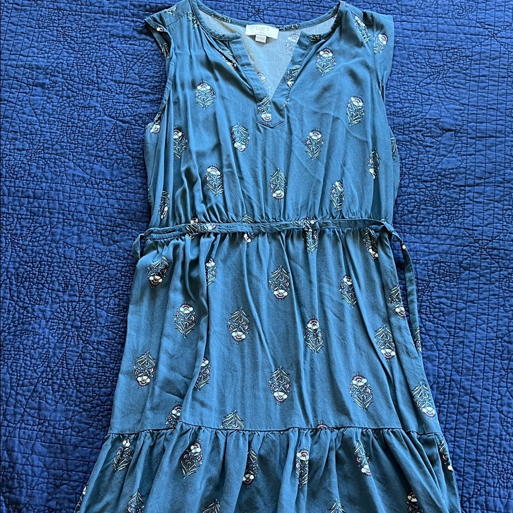 LOFT Blue Mini Dress with Feather Print